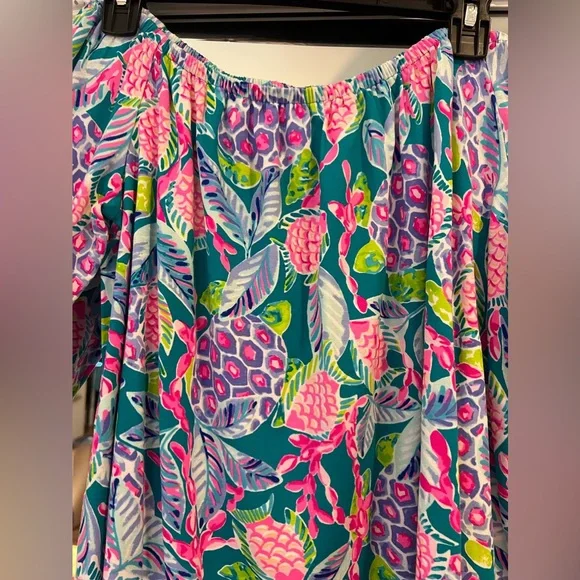LILLY PULITZER Lana Off the Shoulder Top Maldives Green Turtle Wave Size XL - Picture 8 of 11